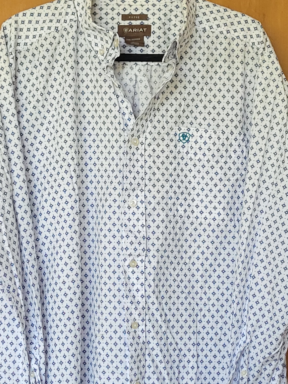 Ariat Men's Fitted Blue White Geometric Micro Print Western Shirt XL